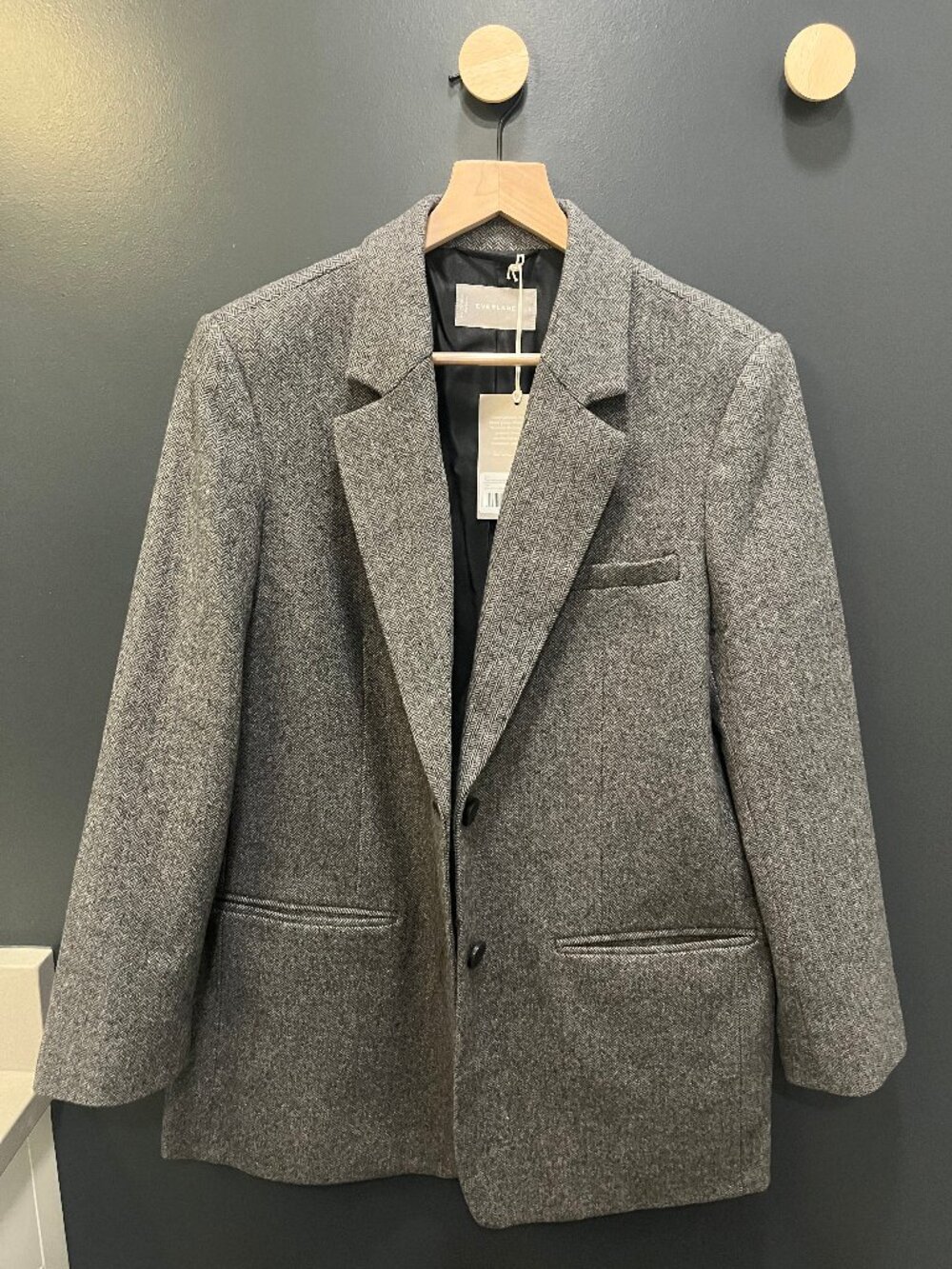 NWT Everlane Oversized Wool Blazer, Size 8, Grey Herringbone